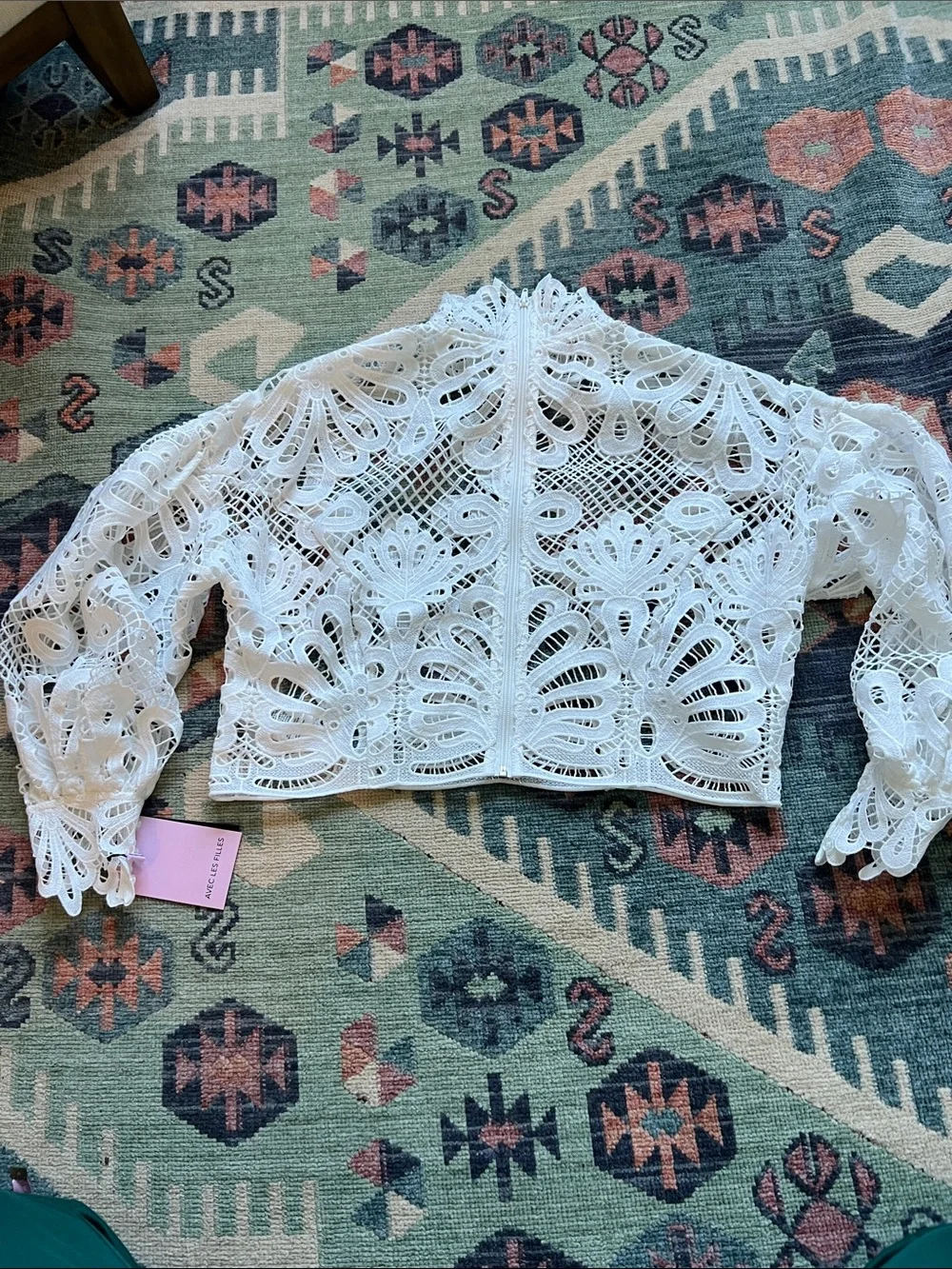 Avec Les Filles White Crochet Lace Long Sleeve Top - Picture 6 of 8